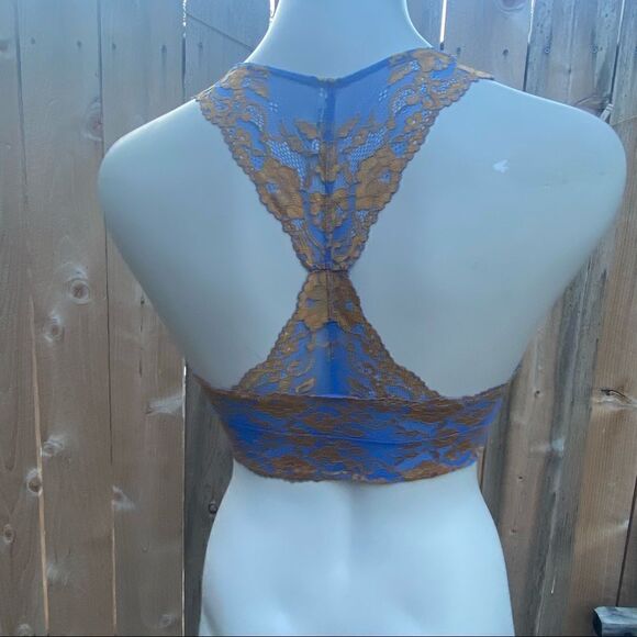 Free People Wild Roses Racerback lace Bralette in Blue and Gold size XS - Picture 4 of 8